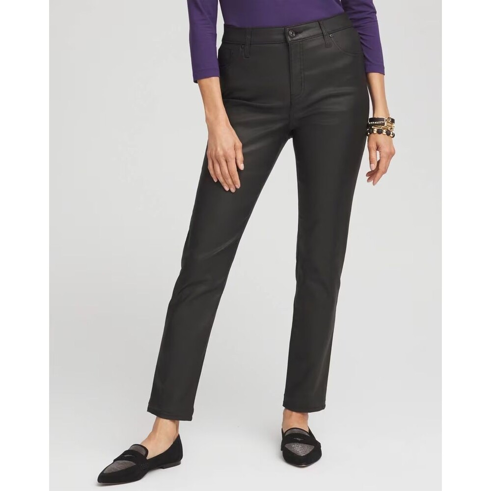 Chicos So Slimming Coated Girlfriend Ankle Jeans Womens 2.5 US 14 Black NEW